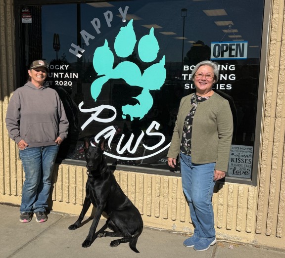Shelly Pinnt, left, owner and operator of Rocky Mountain Happy Paws in Craig, stands next to friend and longtime client June O’Neill. The duo worked together to win the existing business category of the Craig Business Plan Competition.